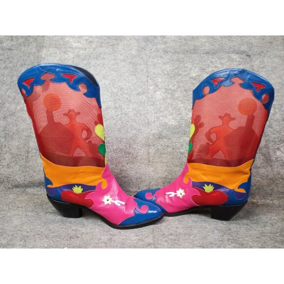 Zalo Womens 8.5 M Sunset Mesh Western Cowboy Boots Colorful Leather Vibrant VTG - Picture 12 of 16